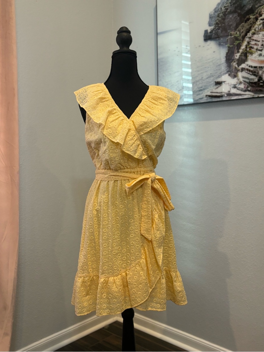 NWT Lauren Conrad Buttery Yellow Wrap Dress with Eyelet Embroidery (XS)